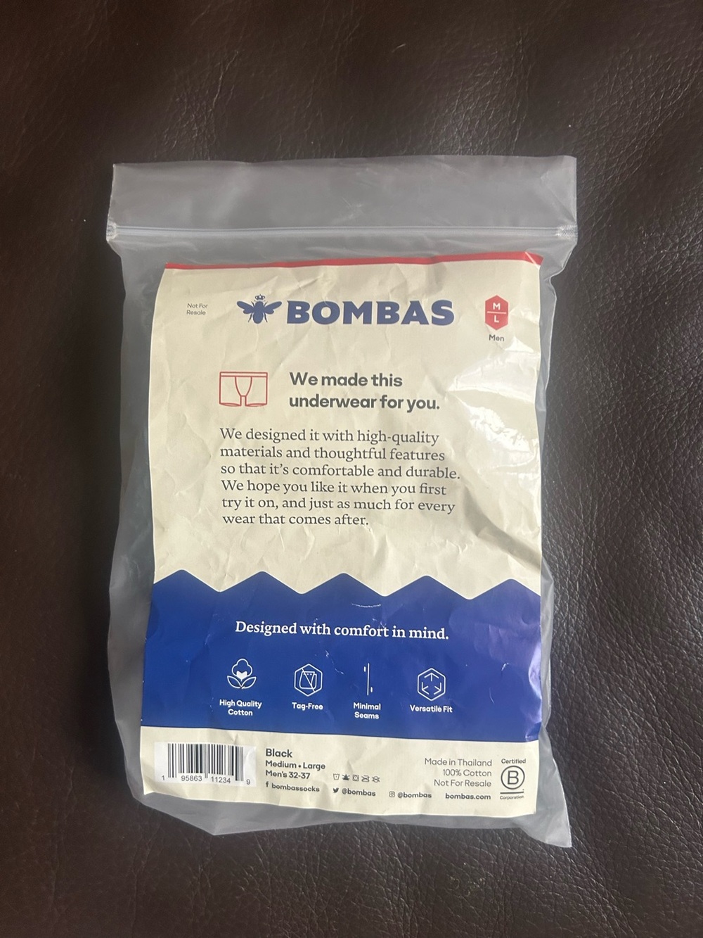 Men’s Bombas Black Trunk Underwear Large Size
